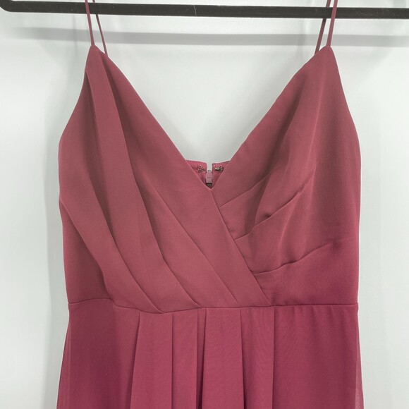 BILL LEVKOFF Jemma Chiffon V-Neck A-Line Princess Bridesmaid Maxi Dress Wine 2 - Picture 3 of 6